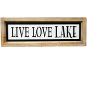 Wholesale - 27"x9" LIVE LOVE LAKE Embss Metal Wood Framed Wall Sign C/P 6, UPC: 651961781233